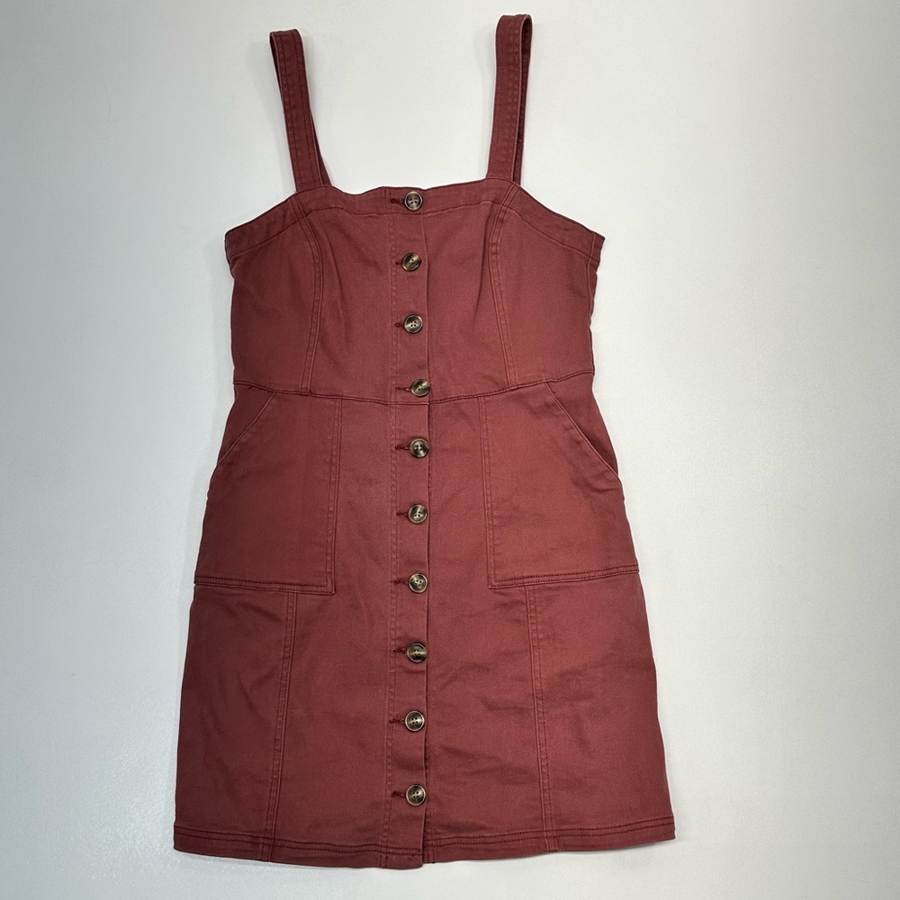 Thread & Supply Mauve Denim Overall Button Down Dress Womens Size Medium